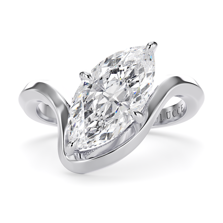 Load image into Gallery viewer, LUCCE Marquise Diamond Flowing Knife Edge Solitaire in Low Setting Engagement Statement Ring in Gold or Platinum 
