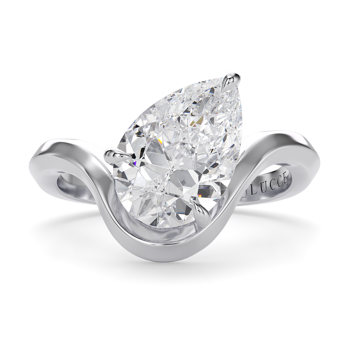 Load image into Gallery viewer, LUCCE Pear Diamond Flowing Knife Edge Solitaire in Low Setting Engagement Statement Ring in Gold or Platinum 
