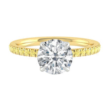Load image into Gallery viewer, Round Diamond Engagement ring with Yellow Accents Pave Gold or Platinum band and petals Manila Philippines
