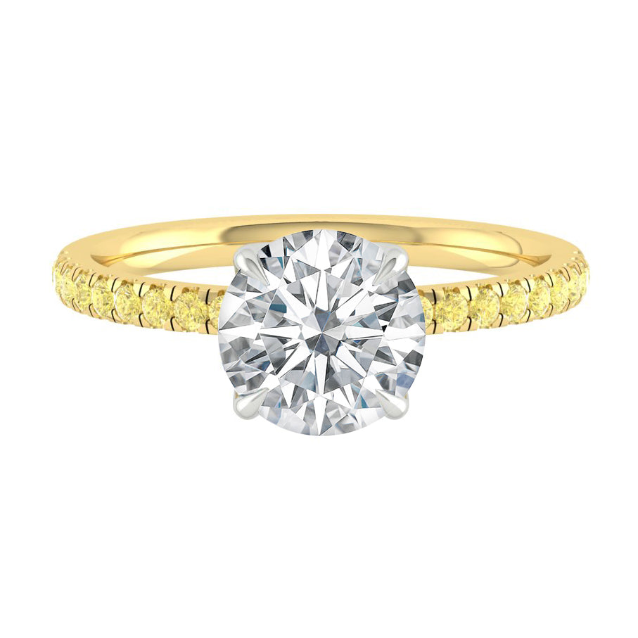 Round Diamond Engagement ring with Yellow Accents Pave Gold or Platinum band and petals Manila Philippines