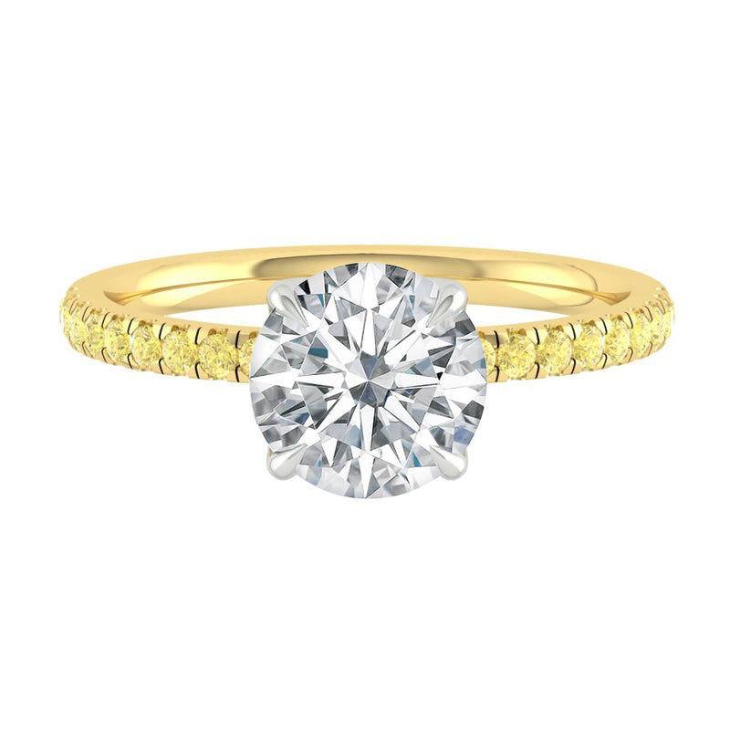 Round Diamond Engagement ring with Yellow Accents Pave Gold or Platinum band and petals Manila Philippines