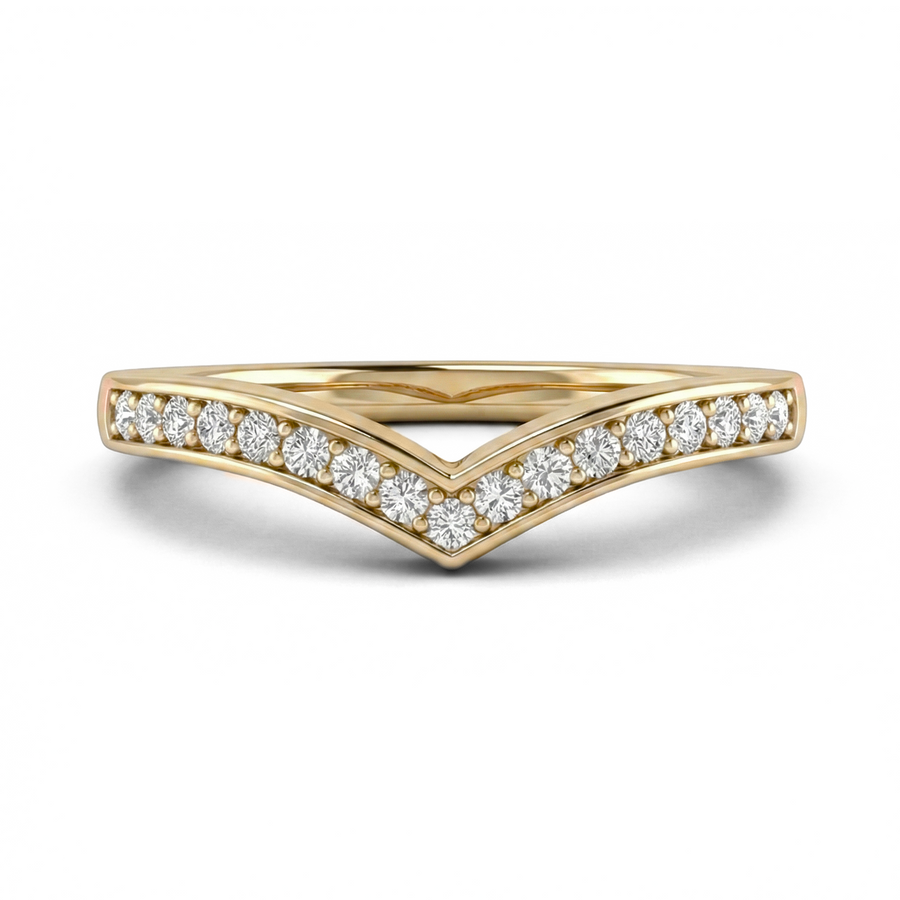 Load image into Gallery viewer, Half Eternity Chevron Pavé Round Diamond Wedding Ring in Gold or Platinum
