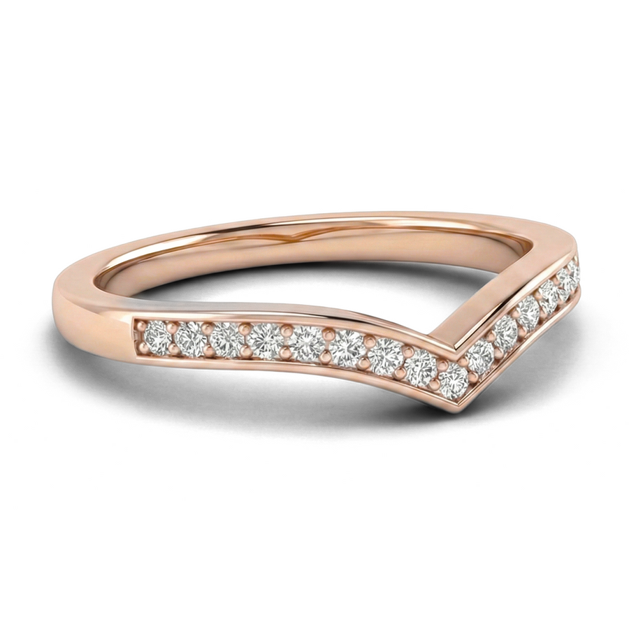 Load image into Gallery viewer, Half Eternity Chevron Pavé Round Diamond Wedding Ring in Gold or Platinum
