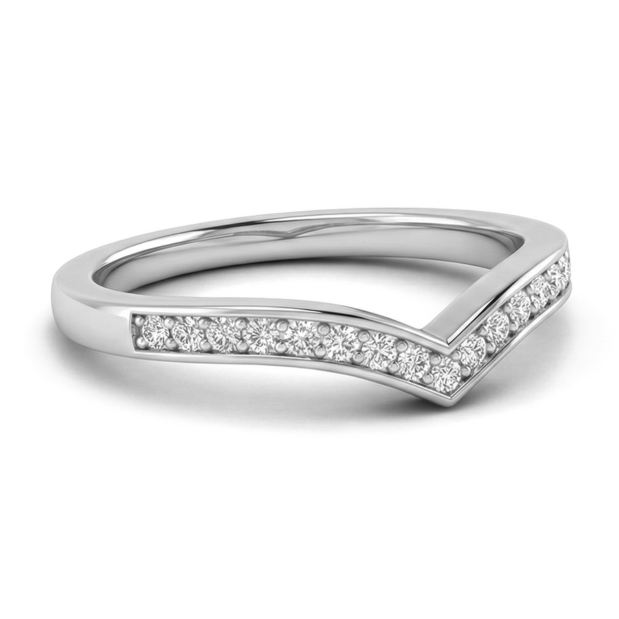 Load image into Gallery viewer, Half Eternity Chevron Pavé Round Diamond Wedding Ring in Gold or Platinum
