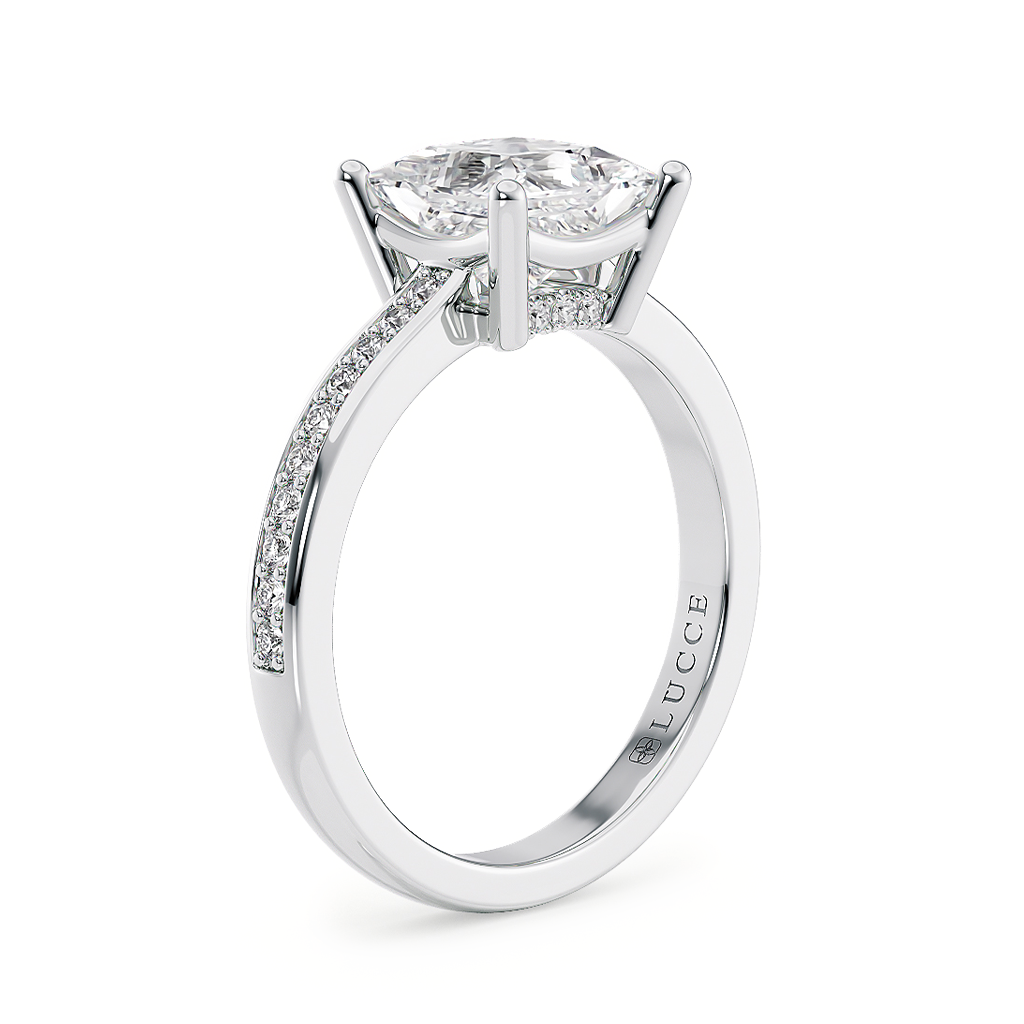 Load image into Gallery viewer, LUCCE Low setting with Bead Bright Channel Pavé Diamond and Gemstone Engagement Ring with Princess Center Stone in Gold or Platinum
