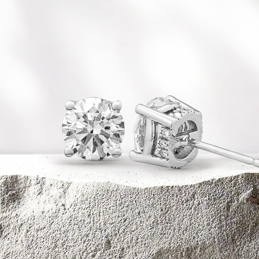 Load image into Gallery viewer, Round Cut Diamond Stud Earrings with Hidden Halo in Gold or Platinum 
Philippines
