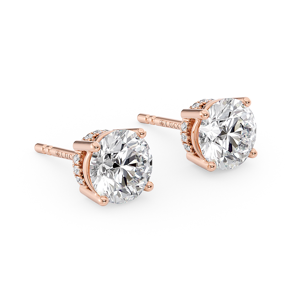 Load image into Gallery viewer, Round Cut Diamond Stud Earrings with Hidden Halo in Gold or Platinum 
Philippines
