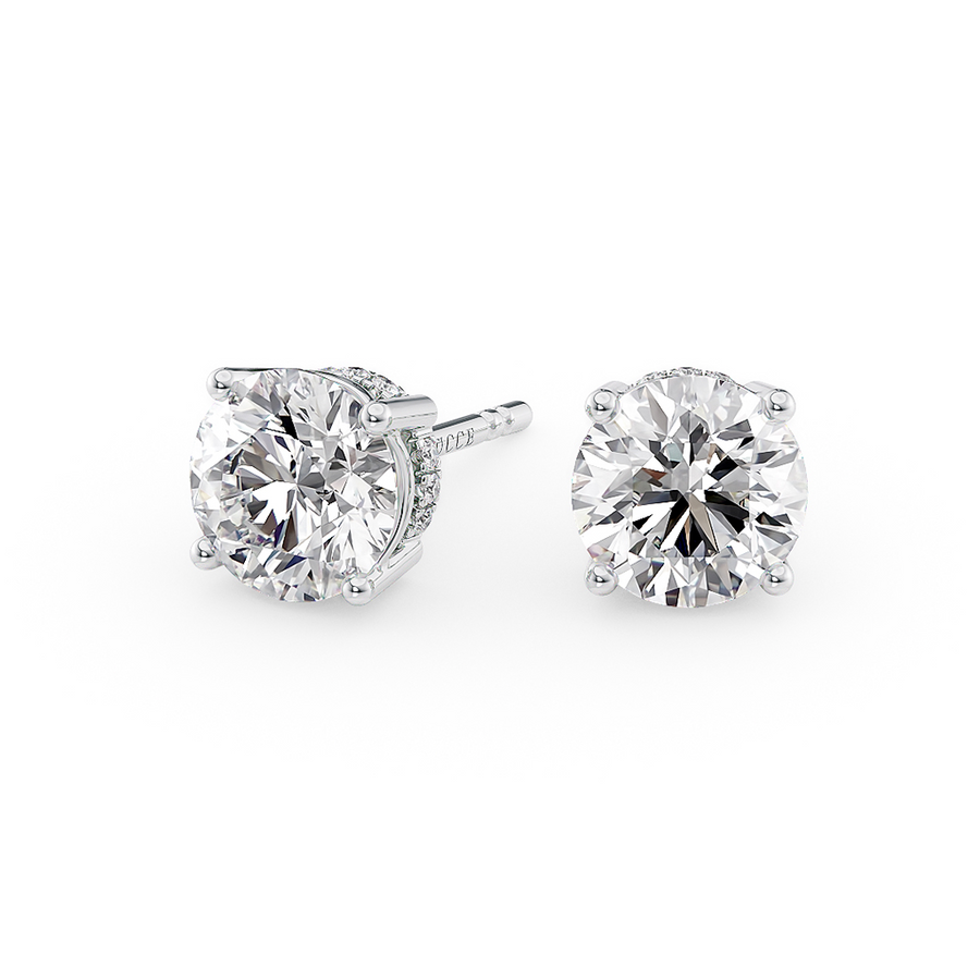 Load image into Gallery viewer, Round Cut Diamond Stud Earrings with Hidden Halo in Gold or Platinum 
Philippines
