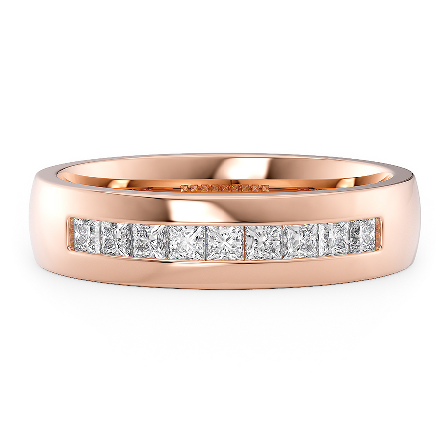 Load image into Gallery viewer, LUCCE Semi-Domed Unisex Wedding Ring with Princess Cut Diamonds on Gold or Platinum
