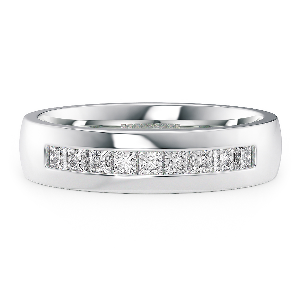 Load image into Gallery viewer, LUCCE Semi-Domed Unisex Wedding Ring with Princess Cut Diamonds on Gold or Platinum
