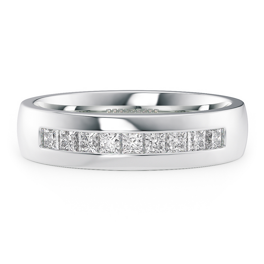Load image into Gallery viewer, LUCCE Semi-Domed Unisex Wedding Ring with Princess Cut Diamonds on Gold or Platinum
