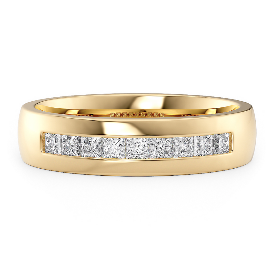 Load image into Gallery viewer, LUCCE Semi-Domed Unisex Wedding Ring with Princess Cut Diamonds on Gold or Platinum
