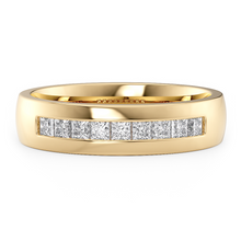 Load image into Gallery viewer, LUCCE Semi-Domed Unisex Wedding Ring with Princess Cut Diamonds on Gold or Platinum
