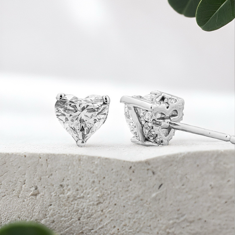 Load image into Gallery viewer, LUCCE KAELA™ Heart Earrings Natural Diamond 1.08ctw (1.00ctw F VS2 GIA Center Stones) Platinum
