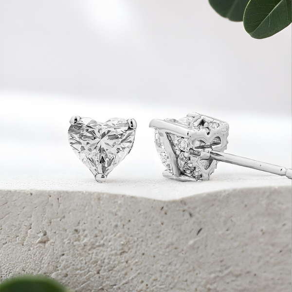 Lucce Kaela Heart Earrings Natural Diamond 1.08ctw (1.00ctw F VS2 GIA Center Stones) Platinum