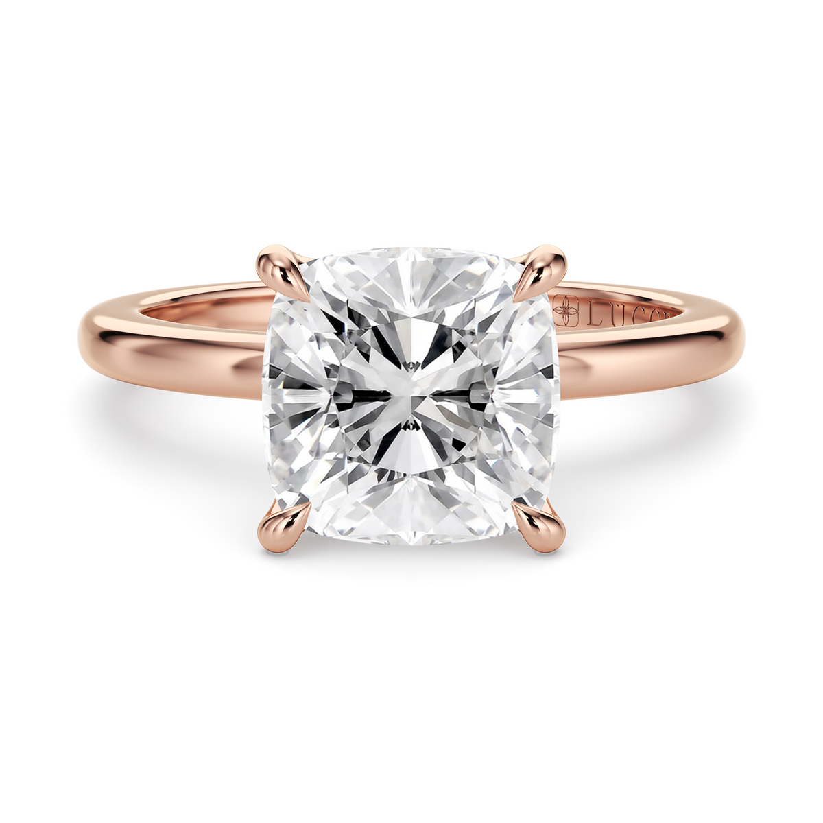 Load image into Gallery viewer, LUCCE Solitaire Cushion Diamond Engagement Ring with Petal Prongs in Gold or Platinum
