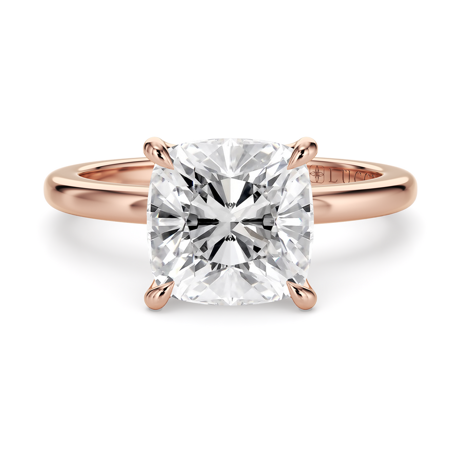 Load image into Gallery viewer, LUCCE Solitaire Cushion Diamond Engagement Ring with Petal Prongs in Gold or Platinum
