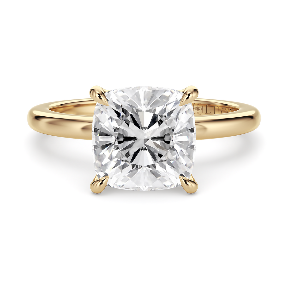 Load image into Gallery viewer, LUCCE Solitaire Cushion Diamond Engagement Ring with Petal Prongs in Gold or Platinum
