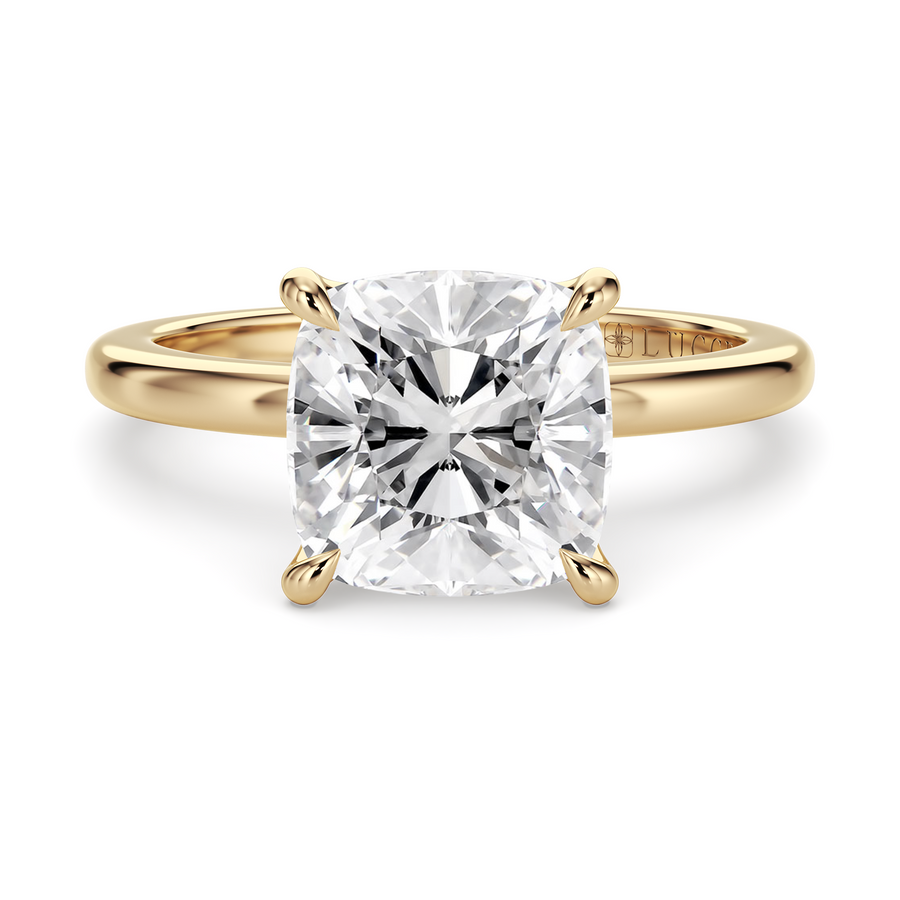 Load image into Gallery viewer, LUCCE Solitaire Cushion Diamond Engagement Ring with Petal Prongs in Gold or Platinum
