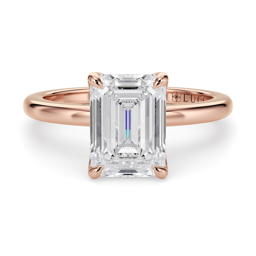Load image into Gallery viewer, LUCCE Solitaire Emerald Diamond Engagement Ring with Petal Prongs in Gold or Platinum
