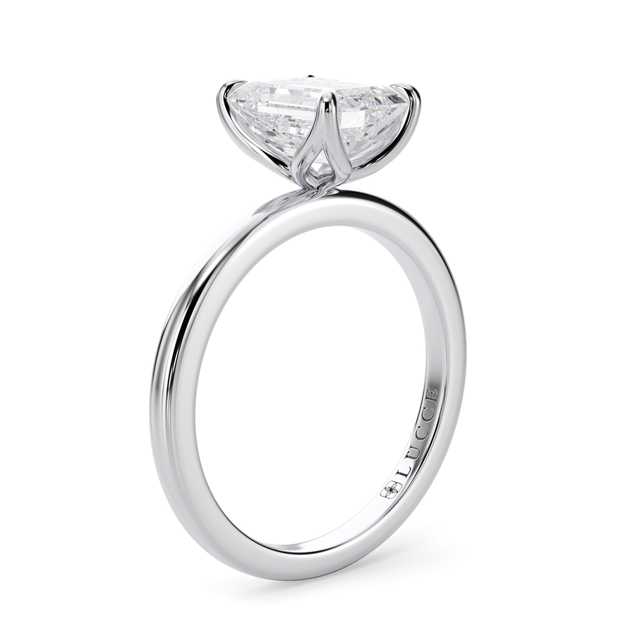 Load image into Gallery viewer, LUCCE Solitaire Emerald Diamond Engagement Ring with Petal Prongs in Gold or Platinum
