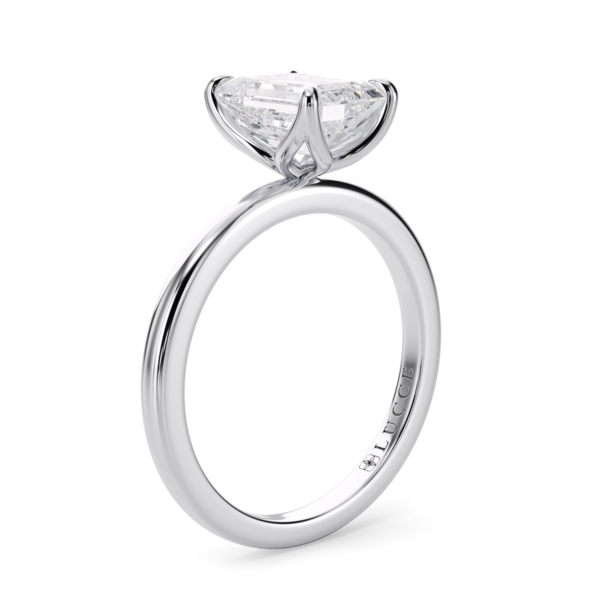 Load image into Gallery viewer, LUCCE Solitaire Radiant Diamond Engagement Ring with Petal Prongs in Gold or Platinum
