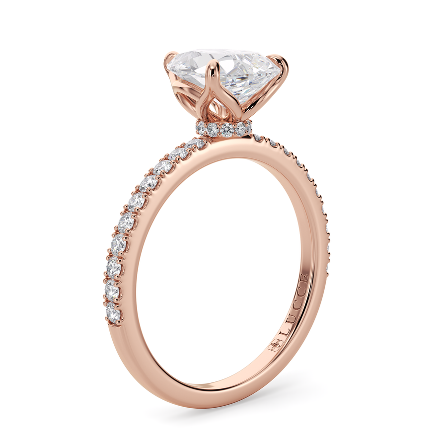 Load image into Gallery viewer, LUCCE Pavé Pear Diamond Engagement Ring with Hidden Halo and Petal Prongs in Gold or Platinum
