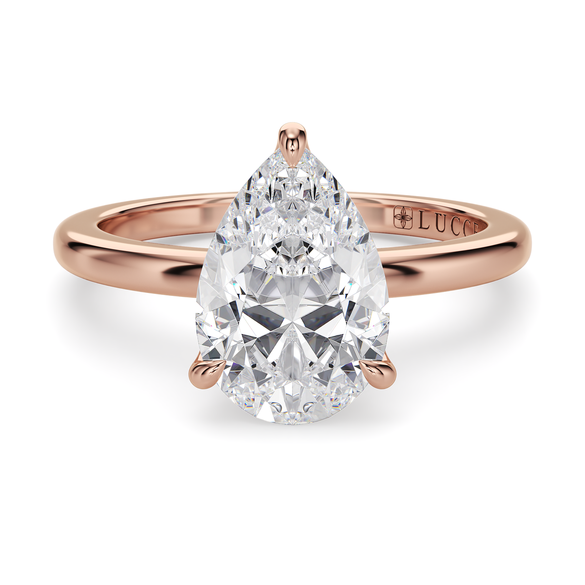 Load image into Gallery viewer, LUCCE Solitaire Pear Diamond Engagement Ring with Hidden Halo and Petal Prongs in Gold or Platinum
