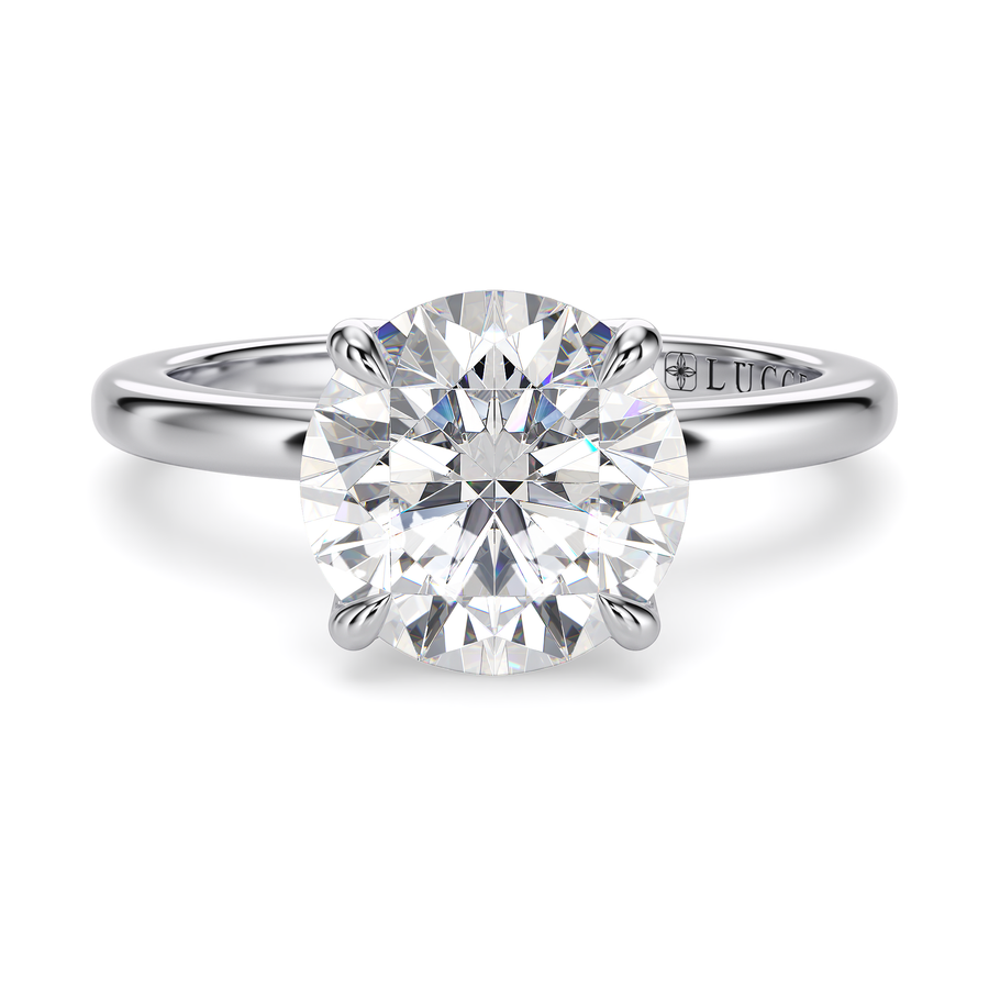 Load image into Gallery viewer, LUCCE Solitaire Round Diamond Engagement Ring with Hidden Halo and  Petal Prongs in Gold or Platinum
