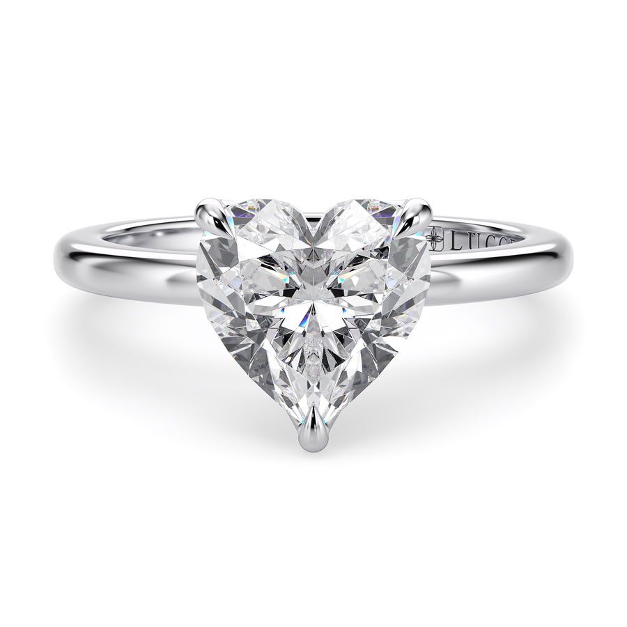 Load image into Gallery viewer, LUCCE Solitaire Heart Diamond Engagement Ring with Petal Prongs in Gold or Platinum
