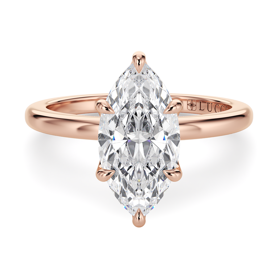 Load image into Gallery viewer, LUCCE Solitaire Marquise Diamond Engagement Ring with Petal Prongs in Gold or Platinum
