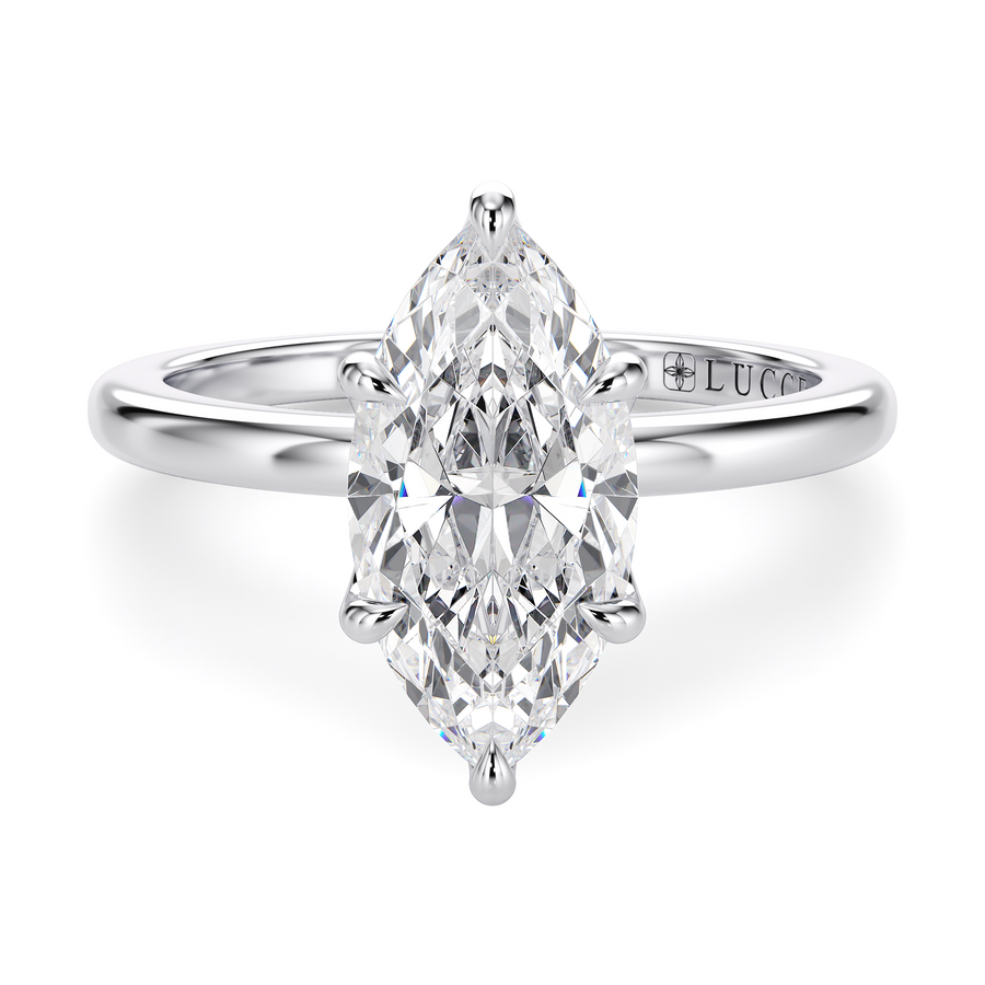 Load image into Gallery viewer, LUCCE Solitaire Marquise Diamond Engagement Ring with Petal Prongs in Gold or Platinum
