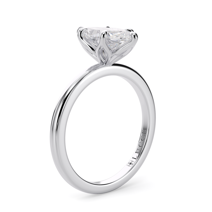 Load image into Gallery viewer, LUCCE Solitaire Marquise Diamond Engagement Ring with Petal Prongs in Gold or Platinum
