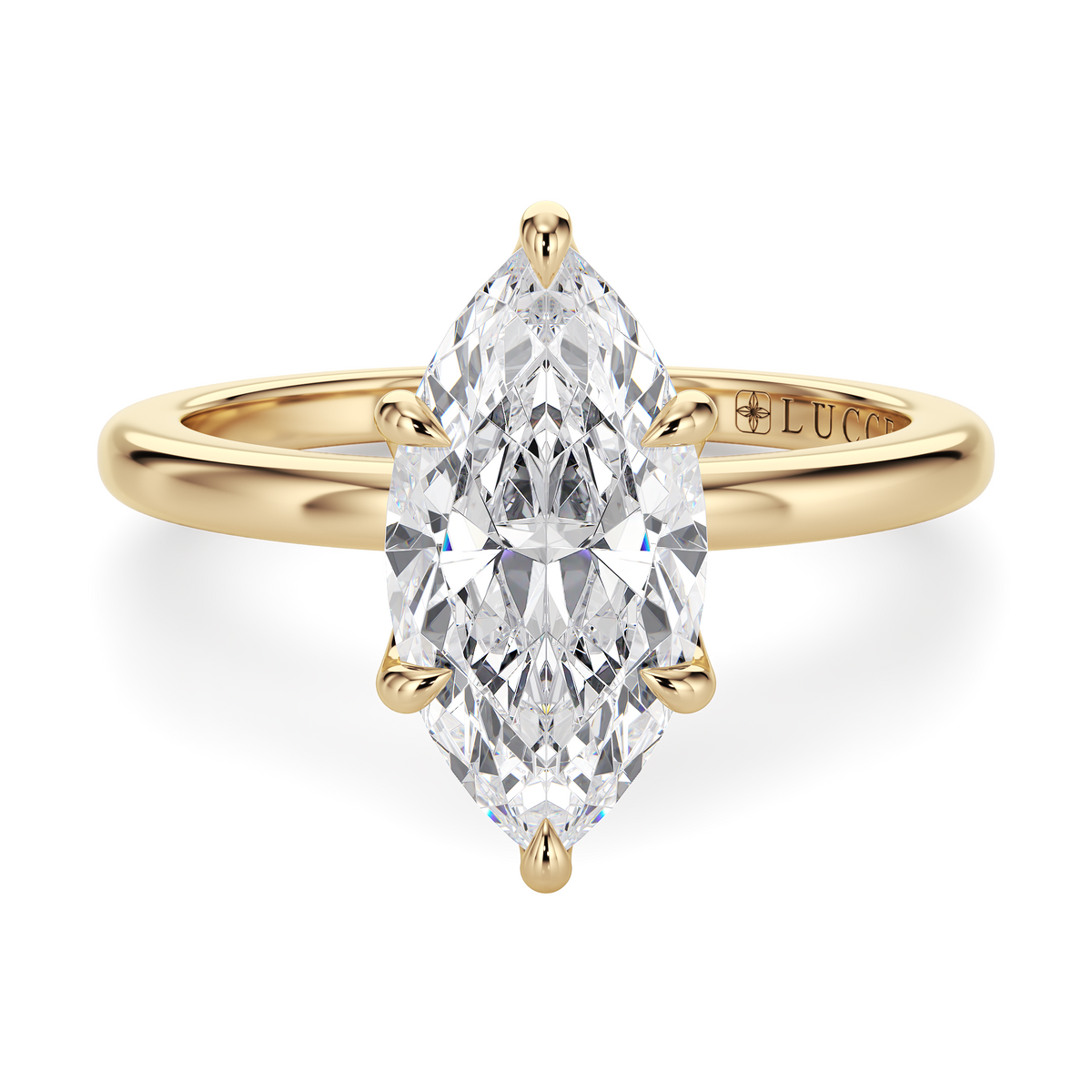 Load image into Gallery viewer, LUCCE Solitaire Marquise Diamond Engagement Ring with Petal Prongs in Gold or Platinum
