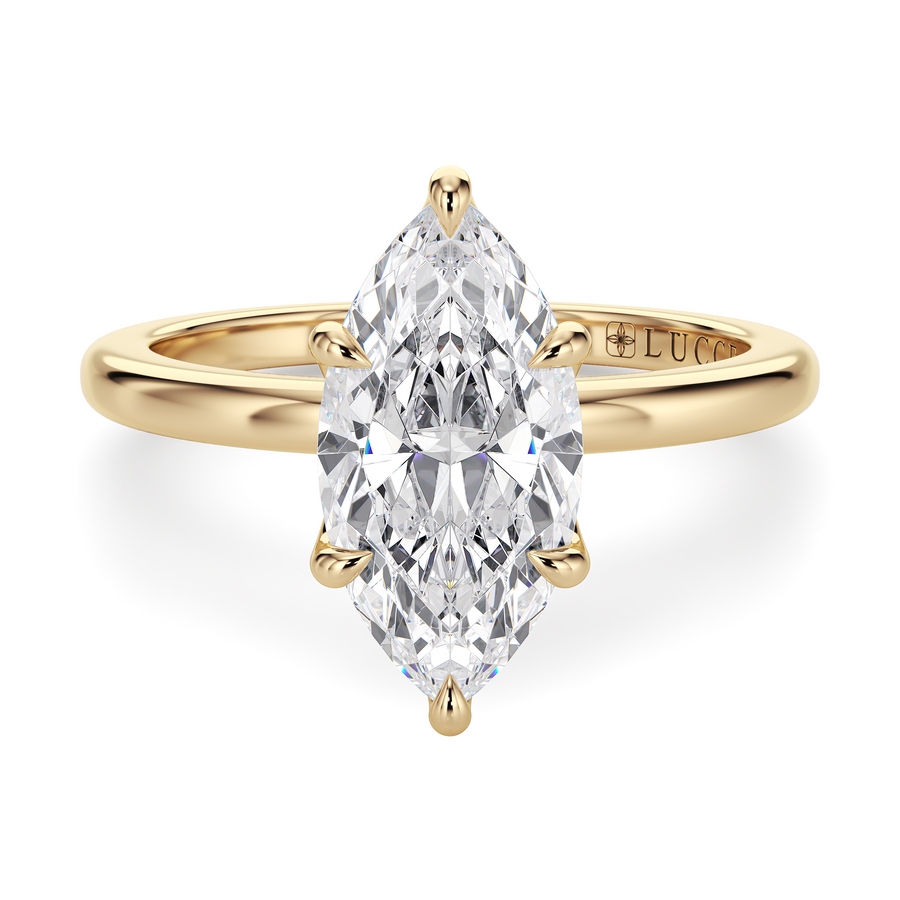 Load image into Gallery viewer, LUCCE Solitaire Marquise Diamond Engagement Ring with Petal Prongs in Gold or Platinum
