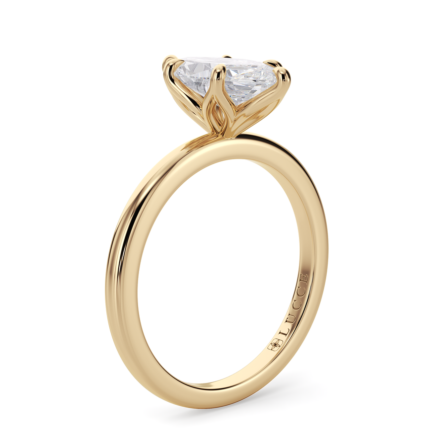 Load image into Gallery viewer, LUCCE Solitaire Marquise Diamond Engagement Ring with Petal Prongs in Gold or Platinum
