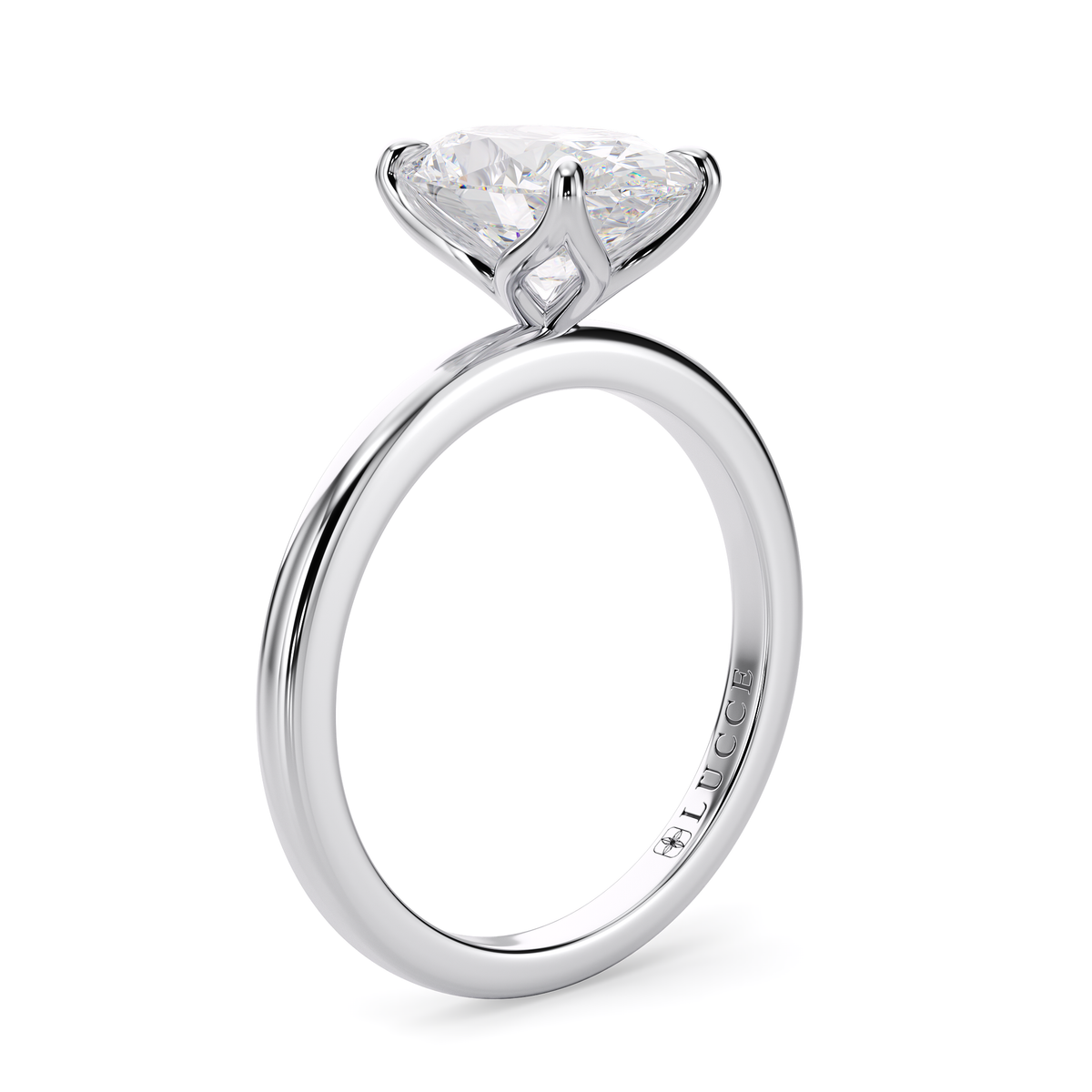 Load image into Gallery viewer, LUCCE Solitaire Oval Diamond Engagement Ring with Petal Prongs in Gold or Platinum
