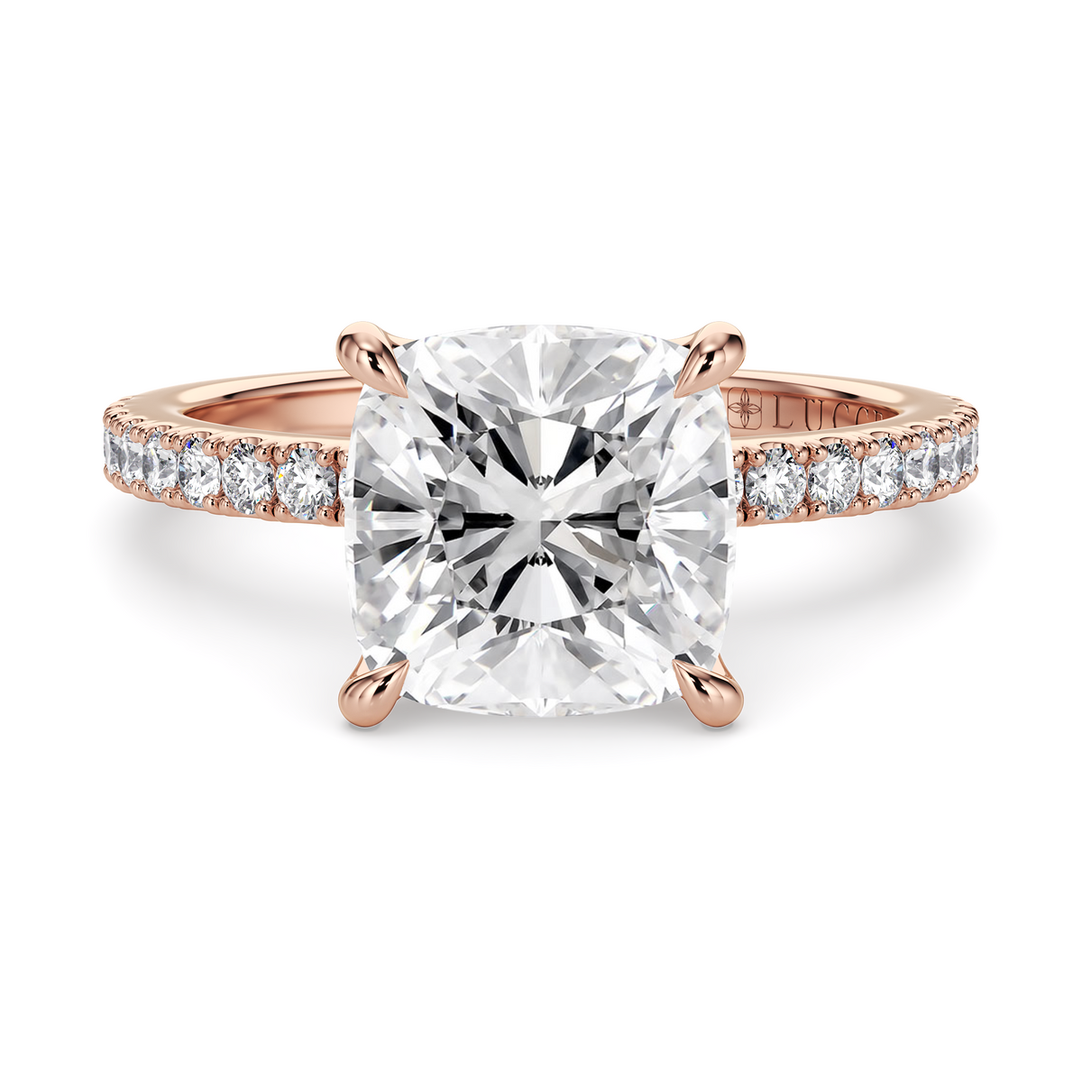 Load image into Gallery viewer, LUCCE Solitaire Cushion Diamond Engagement Ring with Petal Prongs in Gold or Platinum
