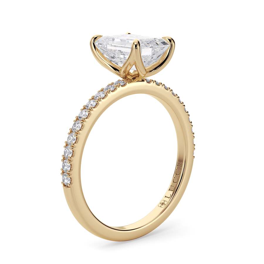 Load image into Gallery viewer, LUCCE Pavé Radiant Diamond Engagement Ring with Petal Prongs in Gold or Platinum

