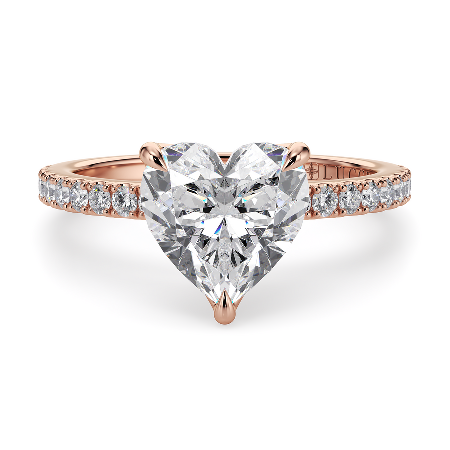 Load image into Gallery viewer, LUCCE Pavé Heart Diamond Engagement Ring with Petal Prongs in Gold or Platinum
