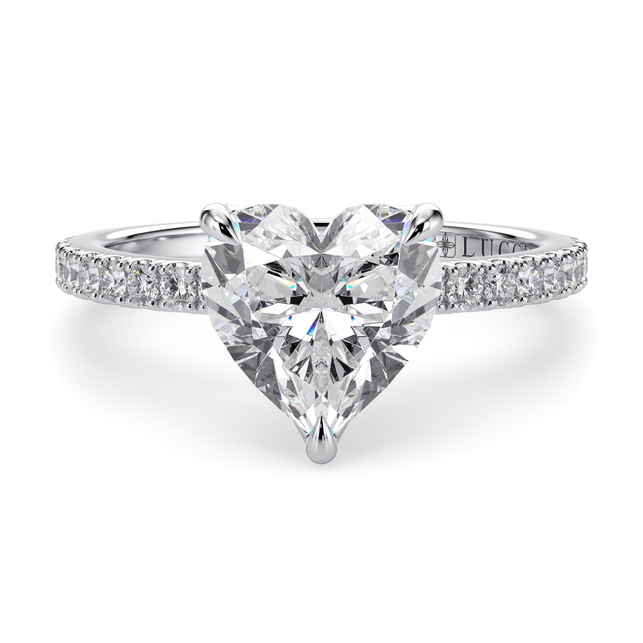 Load image into Gallery viewer, LUCCE Pavé Heart Diamond Engagement Ring with Petal Prongs in Gold or Platinum
