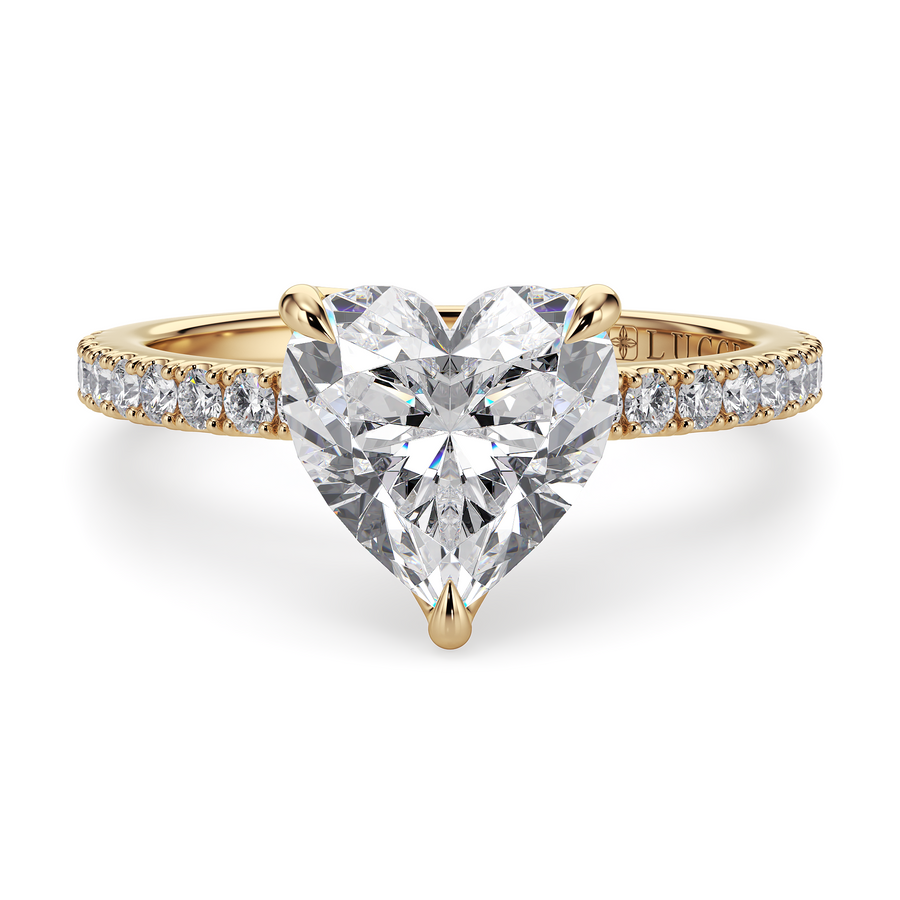 Load image into Gallery viewer, LUCCE Pavé Heart Diamond Engagement Ring with Petal Prongs in Gold or Platinum

