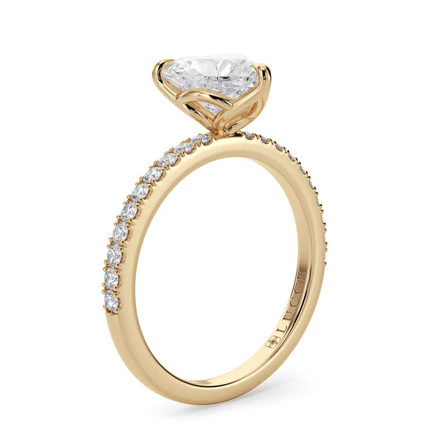 Load image into Gallery viewer, LUCCE Pavé Heart Diamond Engagement Ring with Petal Prongs in Gold or Platinum
