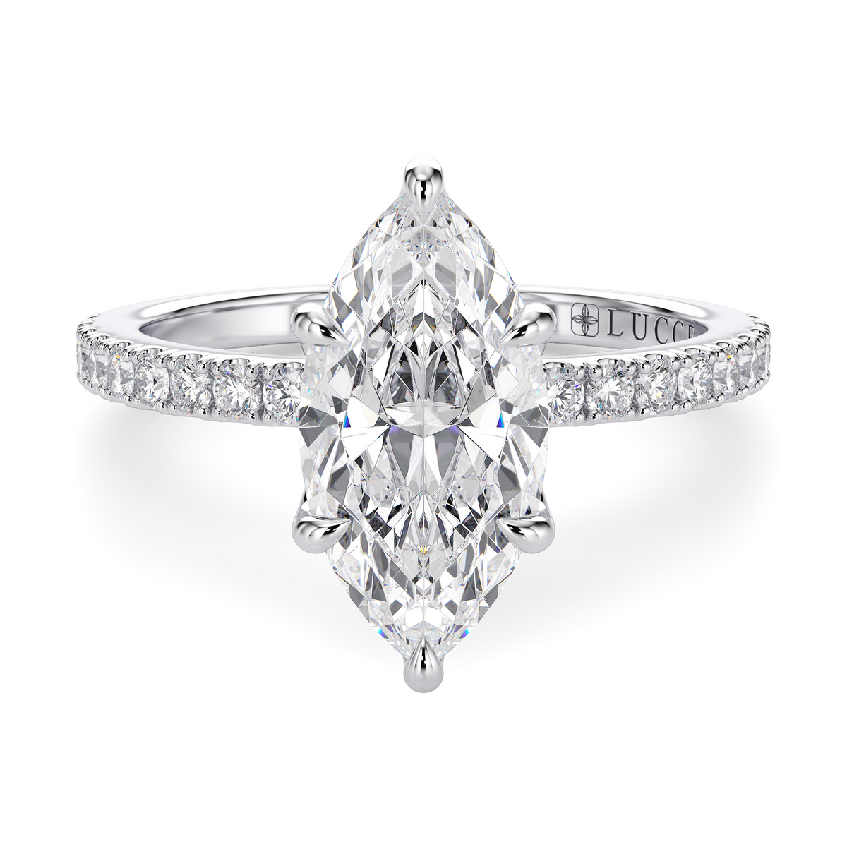 Load image into Gallery viewer, LUCCE Pavé Marquise Diamond Engagement Ring with Petal Prongs in Gold or Platinum
