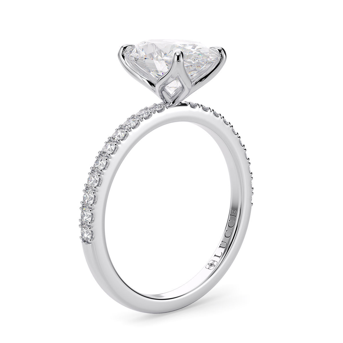 Load image into Gallery viewer, LUCCE Pavé Oval Diamond Engagement Ring with Petal Prongs in Gold or Platinum
