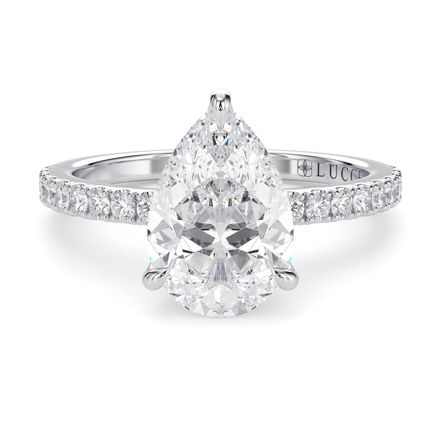 Load image into Gallery viewer, LUCCE Pavé Pear Diamond Engagement Ring with Petal Prongs in Gold or Platinum

