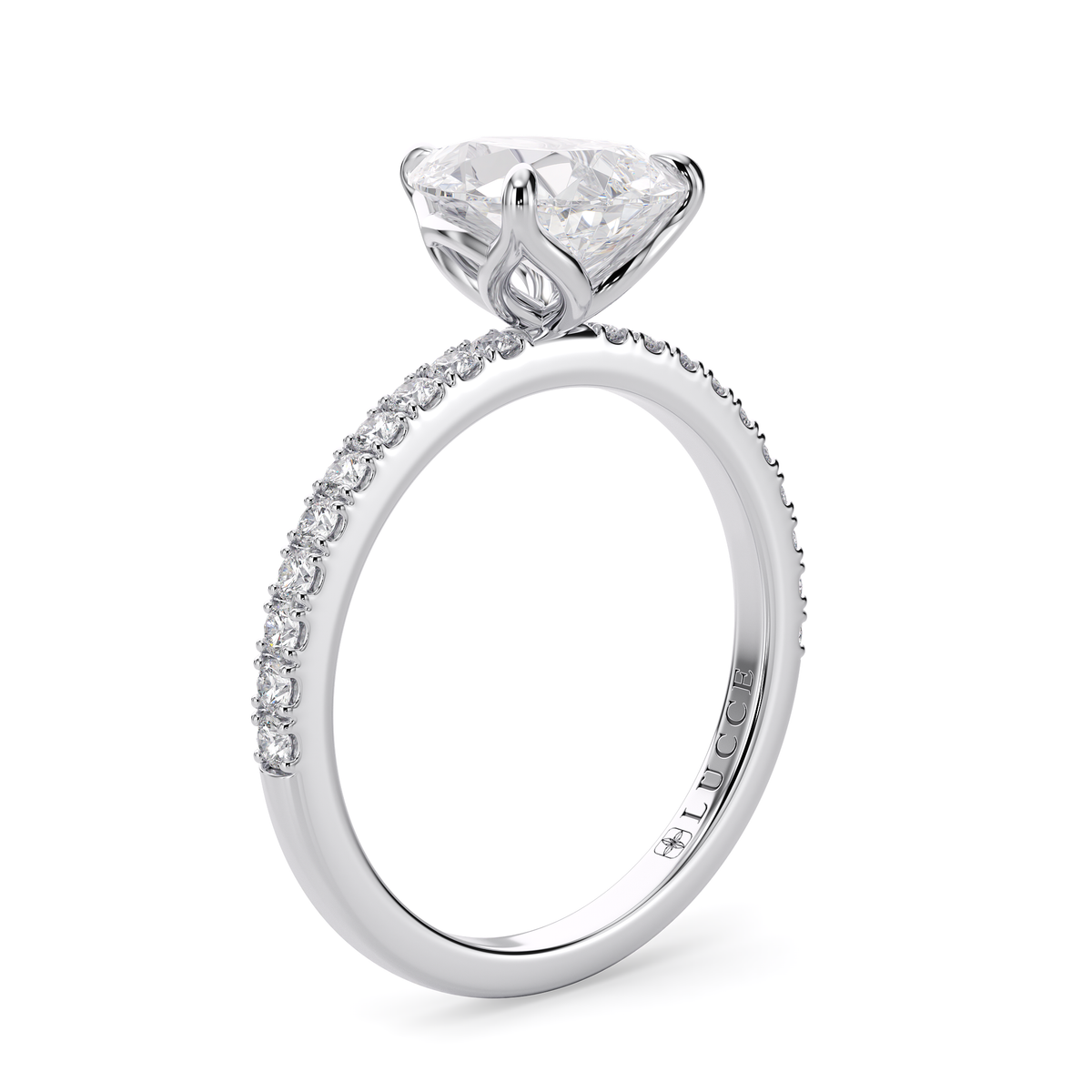 Load image into Gallery viewer, LUCCE Pavé Pear Diamond Engagement Ring with Petal Prongs in Gold or Platinum
