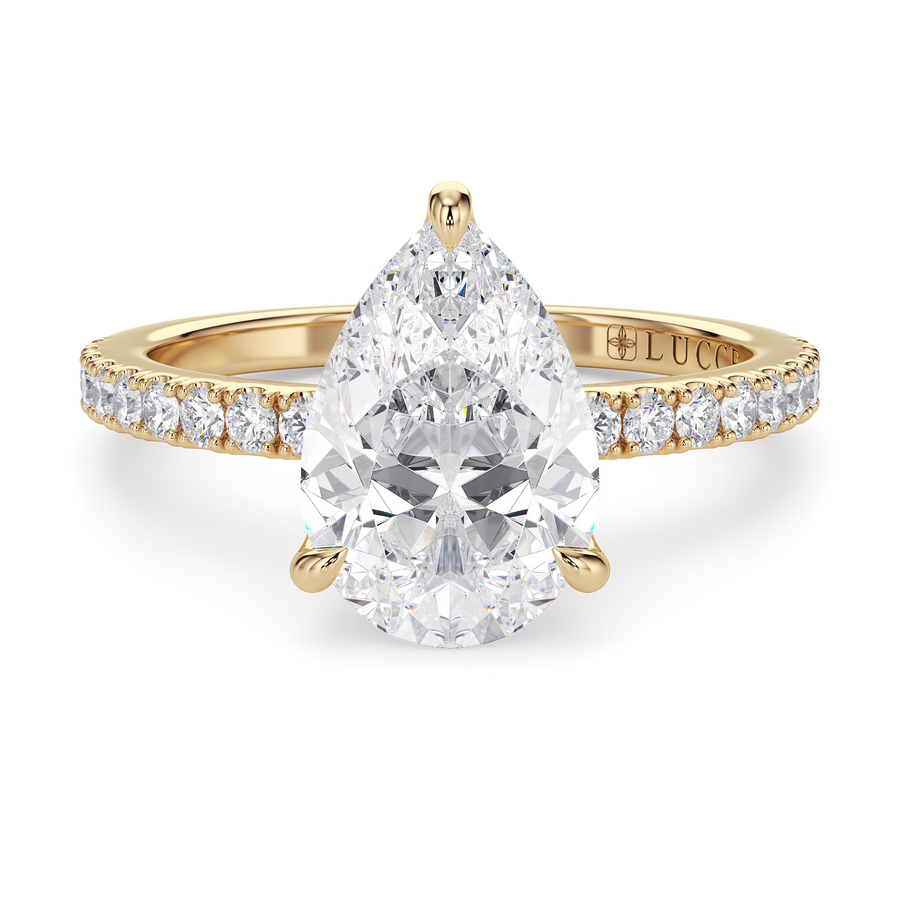 Load image into Gallery viewer, LUCCE Pavé Pear Diamond Engagement Ring with Petal Prongs in Gold or Platinum
