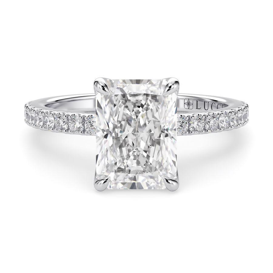 Load image into Gallery viewer, LUCCE Pavé Radiant Diamond Engagement Ring with Petal Prongs in Gold or Platinum
