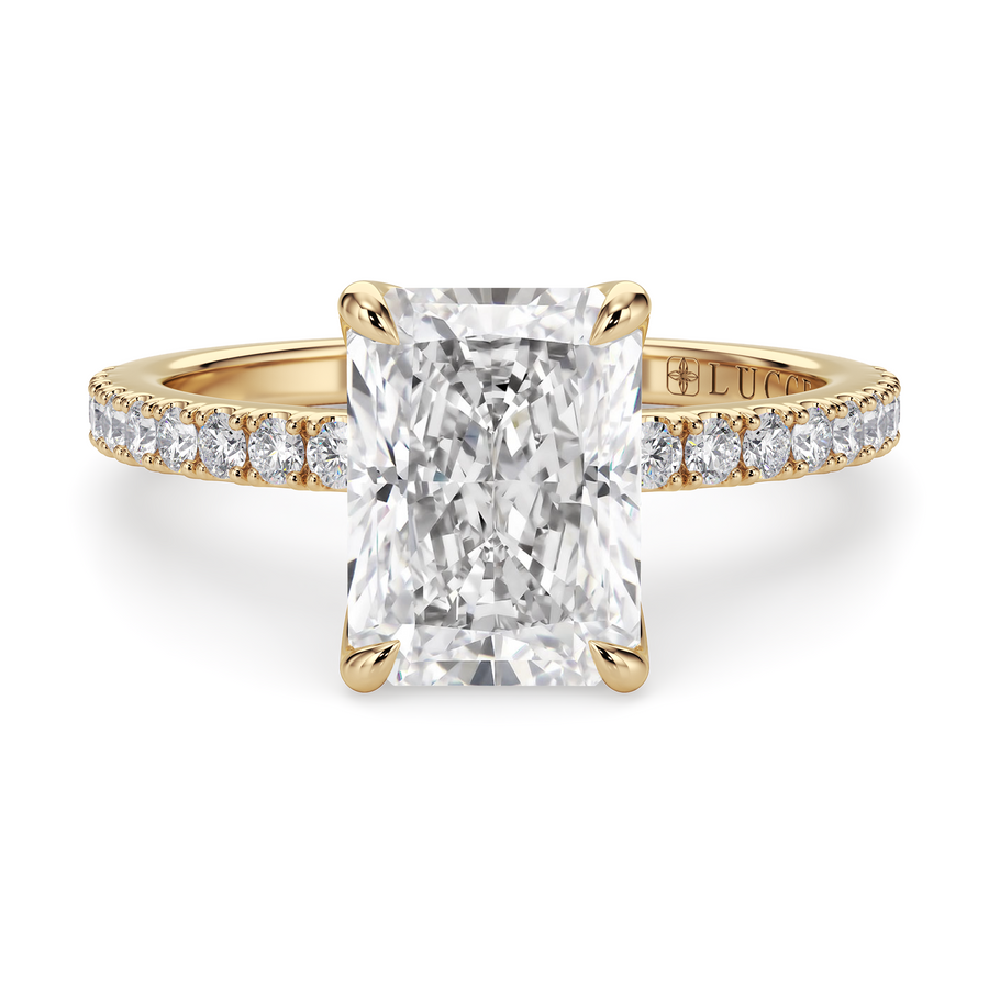 Load image into Gallery viewer, LUCCE Pavé Radiant Diamond Engagement Ring with Petal Prongs in Gold or Platinum
